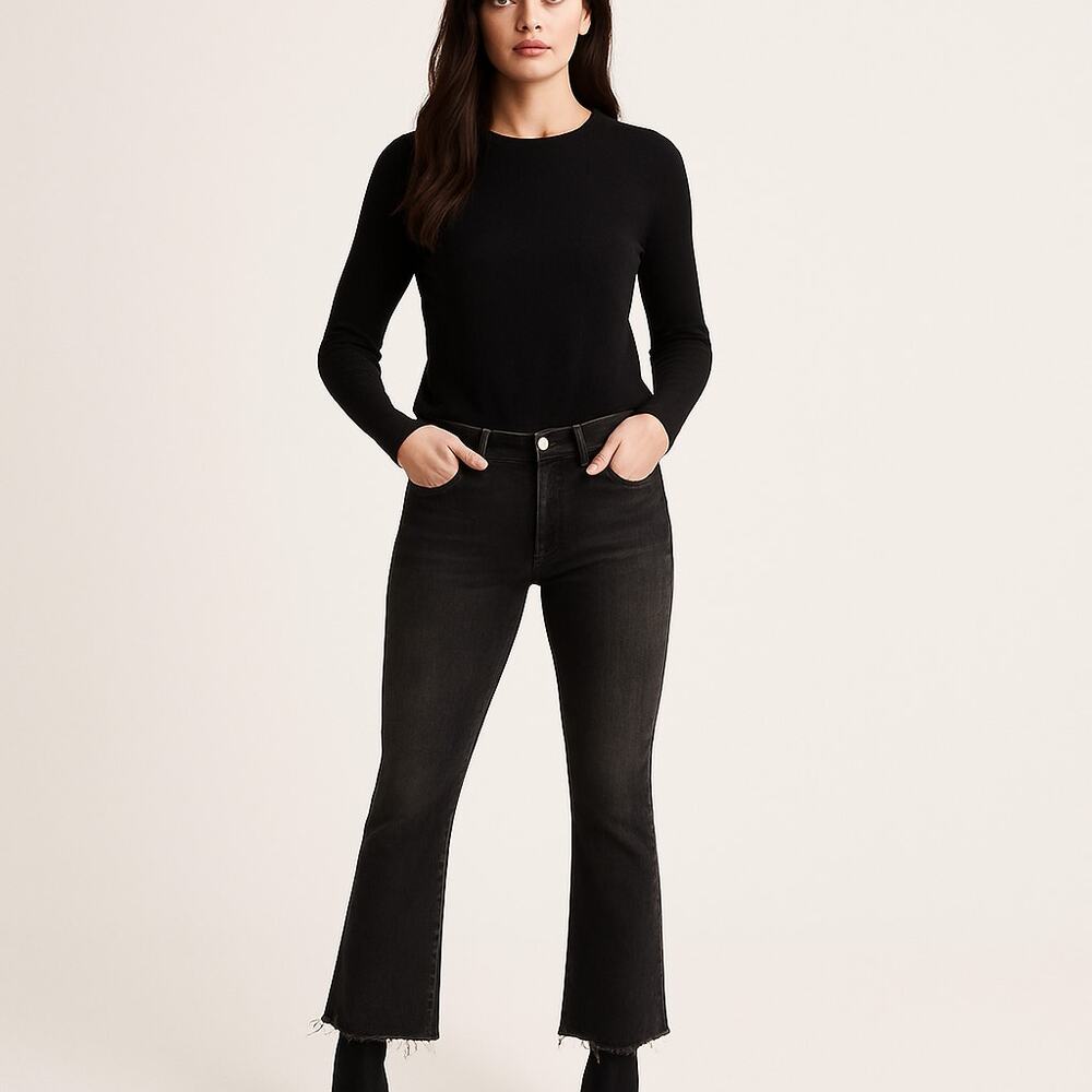 FRAME Le Crop Mini Boot Jeans – Faded Black – Frayed Hem – Size 29 - Picture 3 of 6